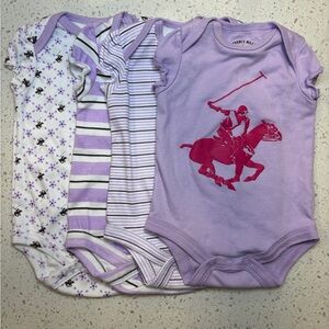 Beverly Hills Polo Club Lavender Baby One-Piece Set with Pink Polo Horse Graphic
